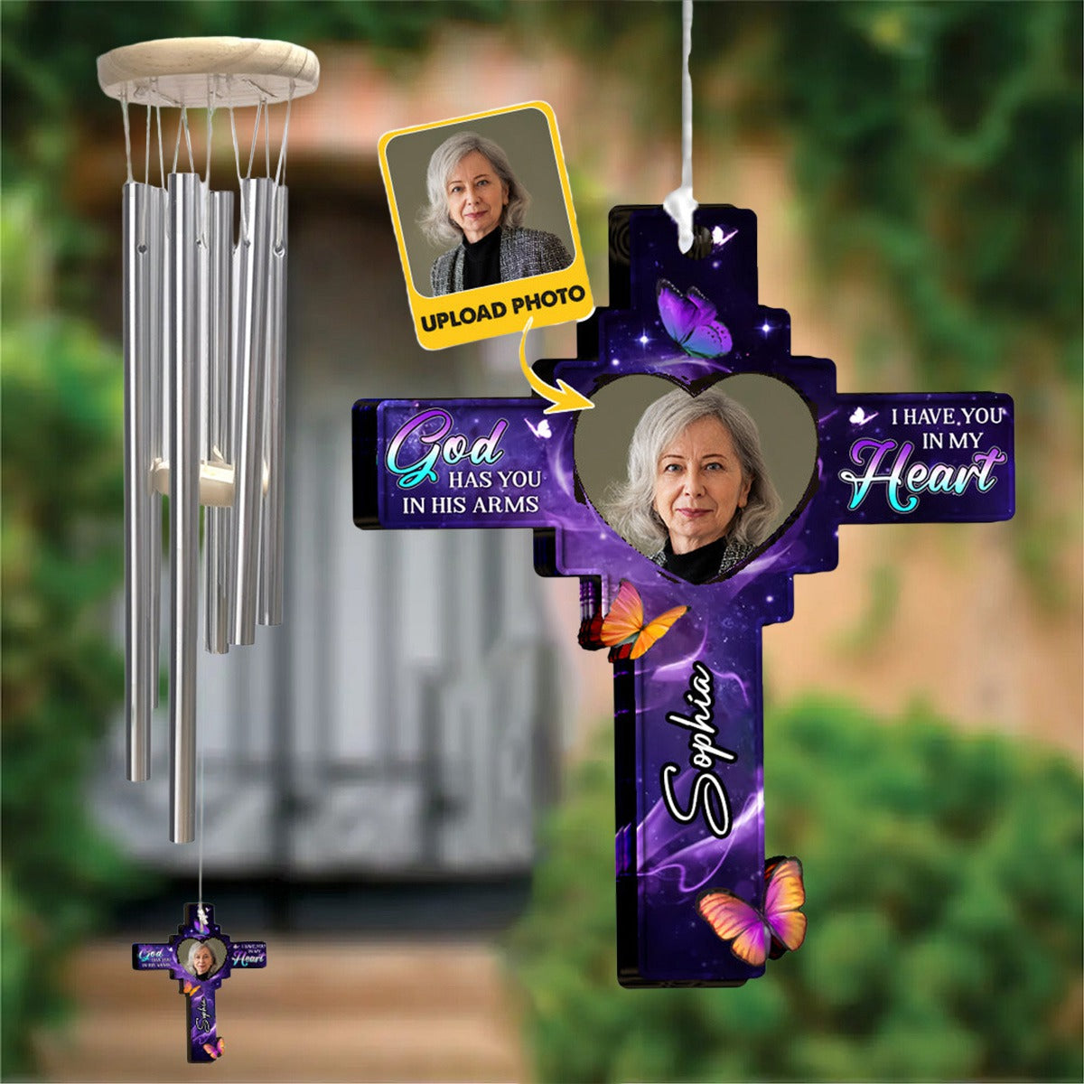 God Has You In His Arm, I Have You In My Heart - Personalized Memorial Wind Chime
