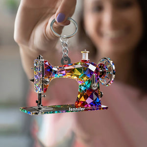 Stained Glass Effect Sewing Machine Custom Name Acrylic Keychain, Gift For A Tailor