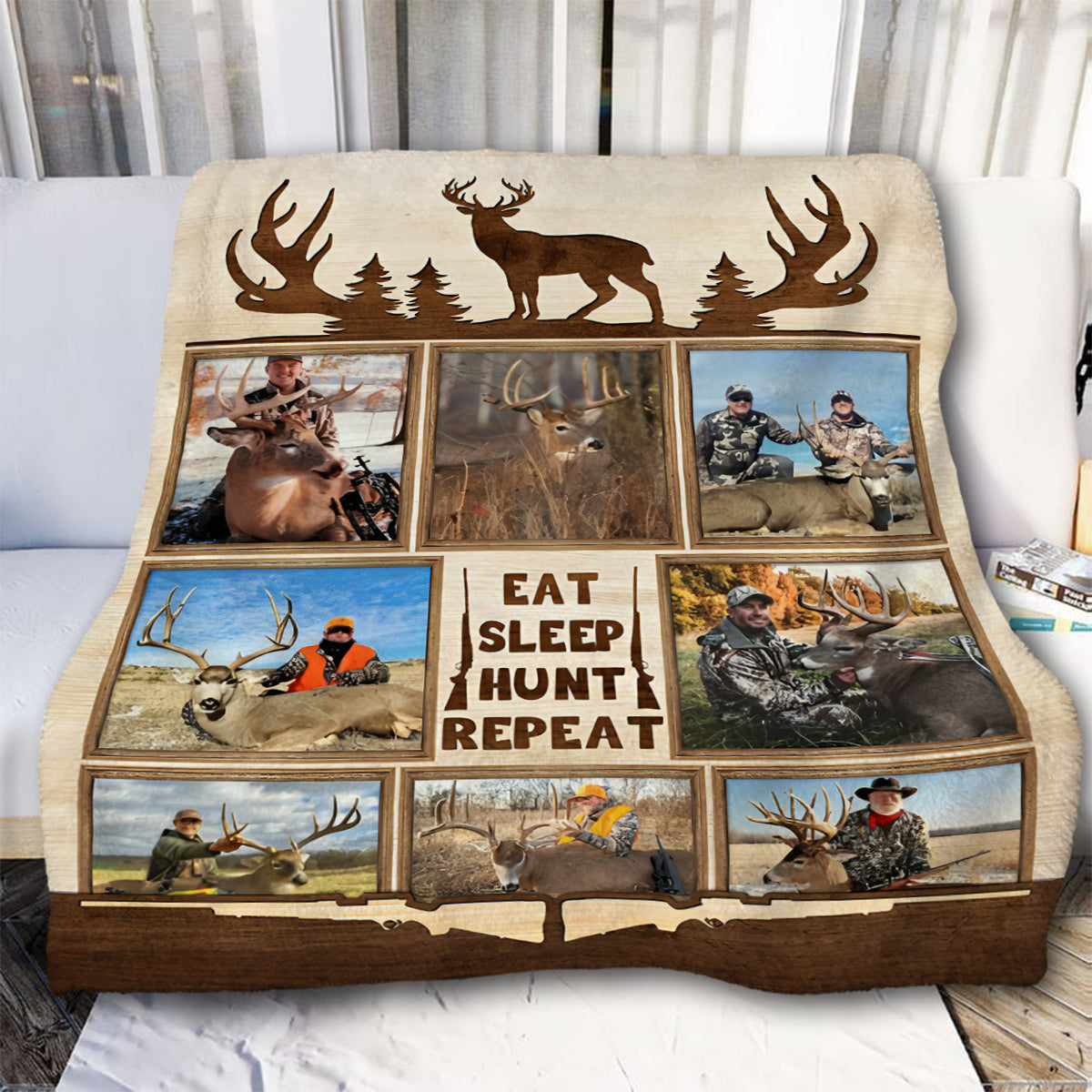 Personalized Deer Hunting Memories, Custom Hunting Collage Blanket, Hunting Dad Gift, Best Gift For Deer Hunters