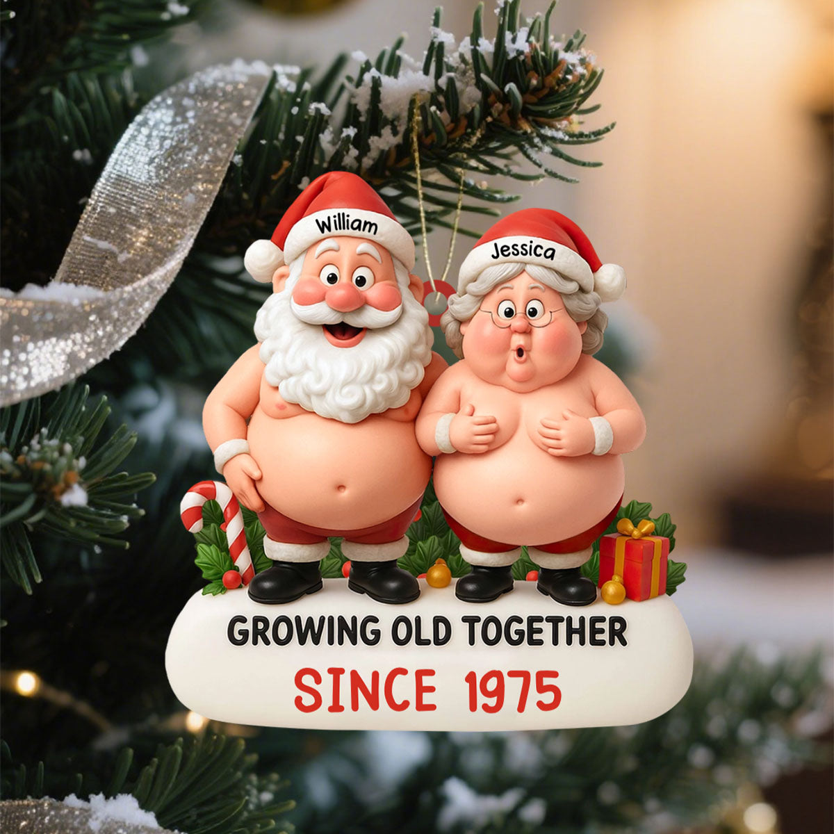 Growing Old Together, Santa And Mrs. Claus Personalized Ornament, Gift For Couples