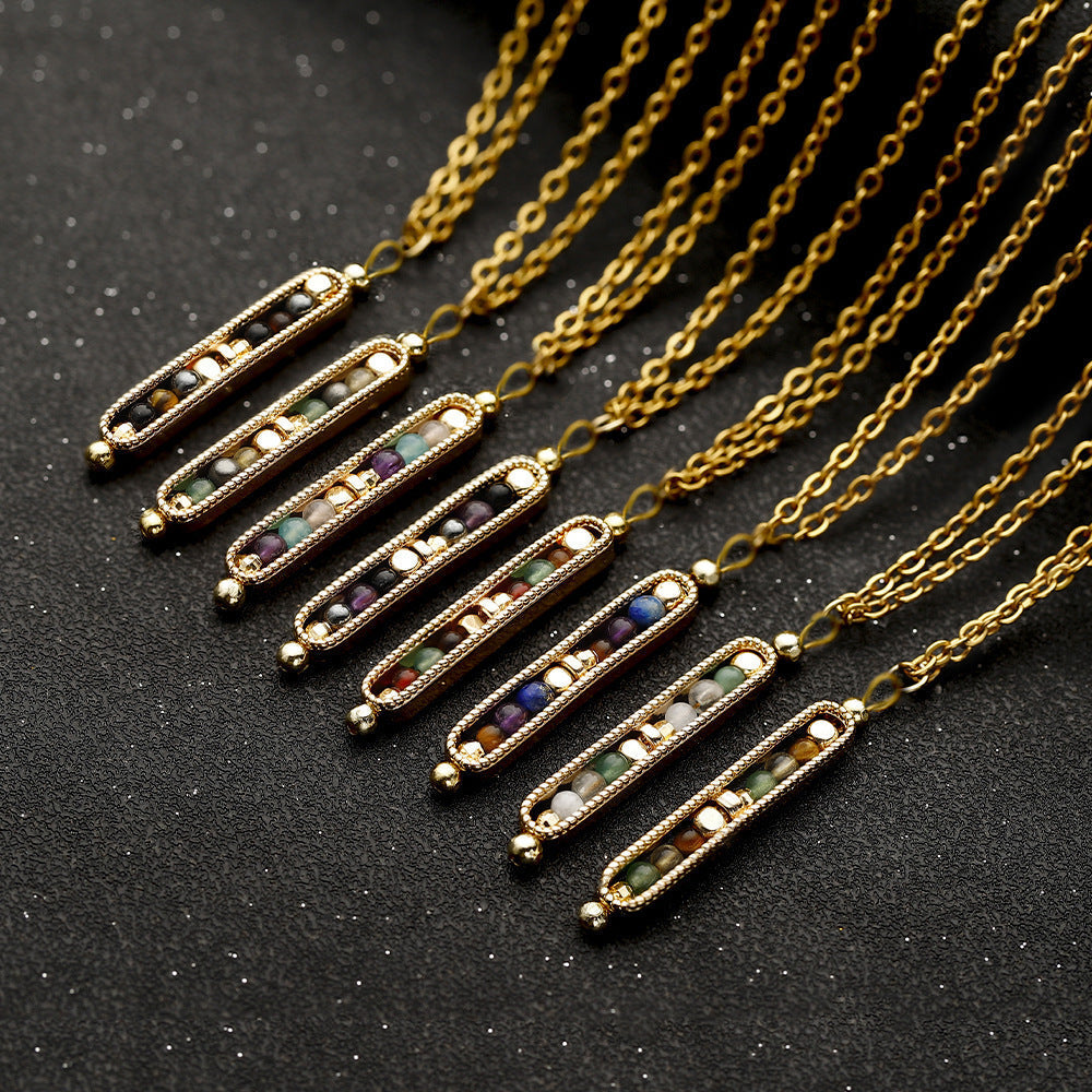 Small Stone Bead Pendant Card Necklace, Amethyst Collar Chain