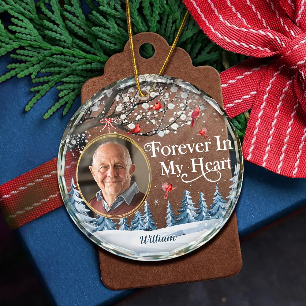 Forever in My Heart Cardinal - Personalized Circle Glass Ornament