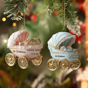 Baby’s First Christmas Ornament 2025, Neutral Carriage Keepsake, Personalized Gift For Newborn