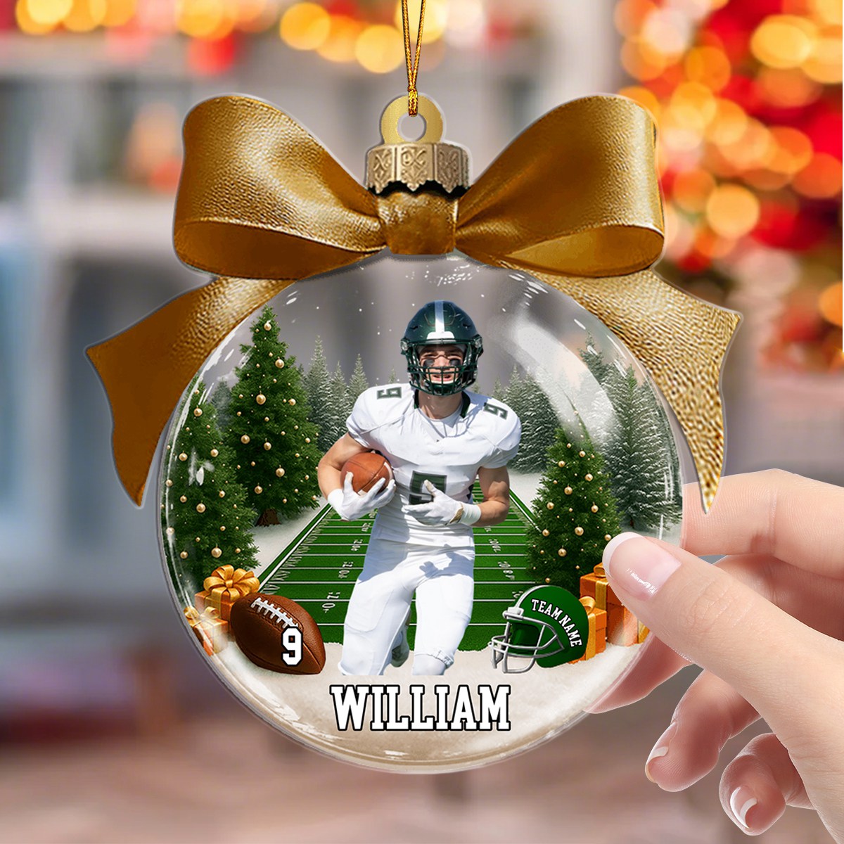 Custom Name & Number, Photo - Personalized American Football Transparent Ornament