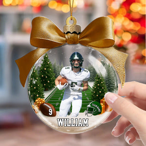 Custom Name & Number, Photo - Personalized American Football Transparent Ornament
