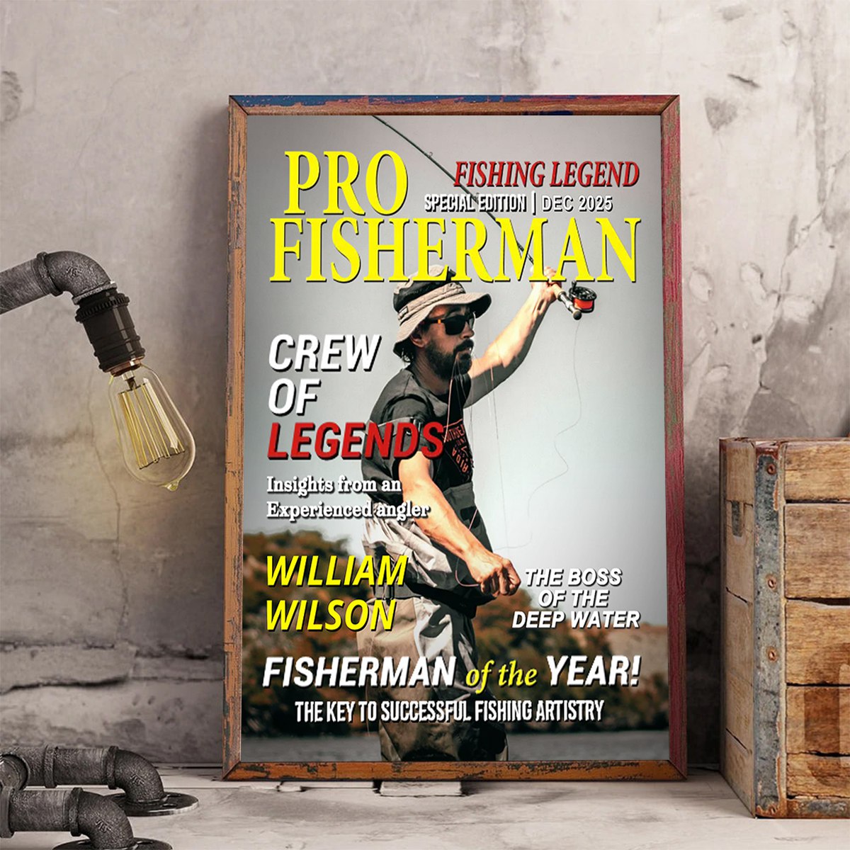 Custom Photo Hooked On Greatness Fishing Magazine Cover, Personalized Fishing Gifts for Men, Funny Gift for Fisherman