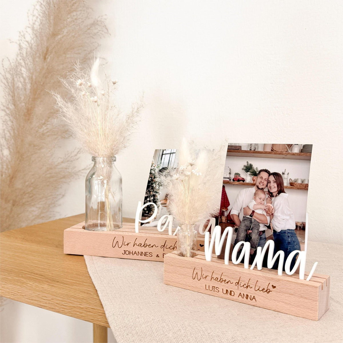 Personalized Photo Gift For Dad Names Wooden Card holder Picture ledge
