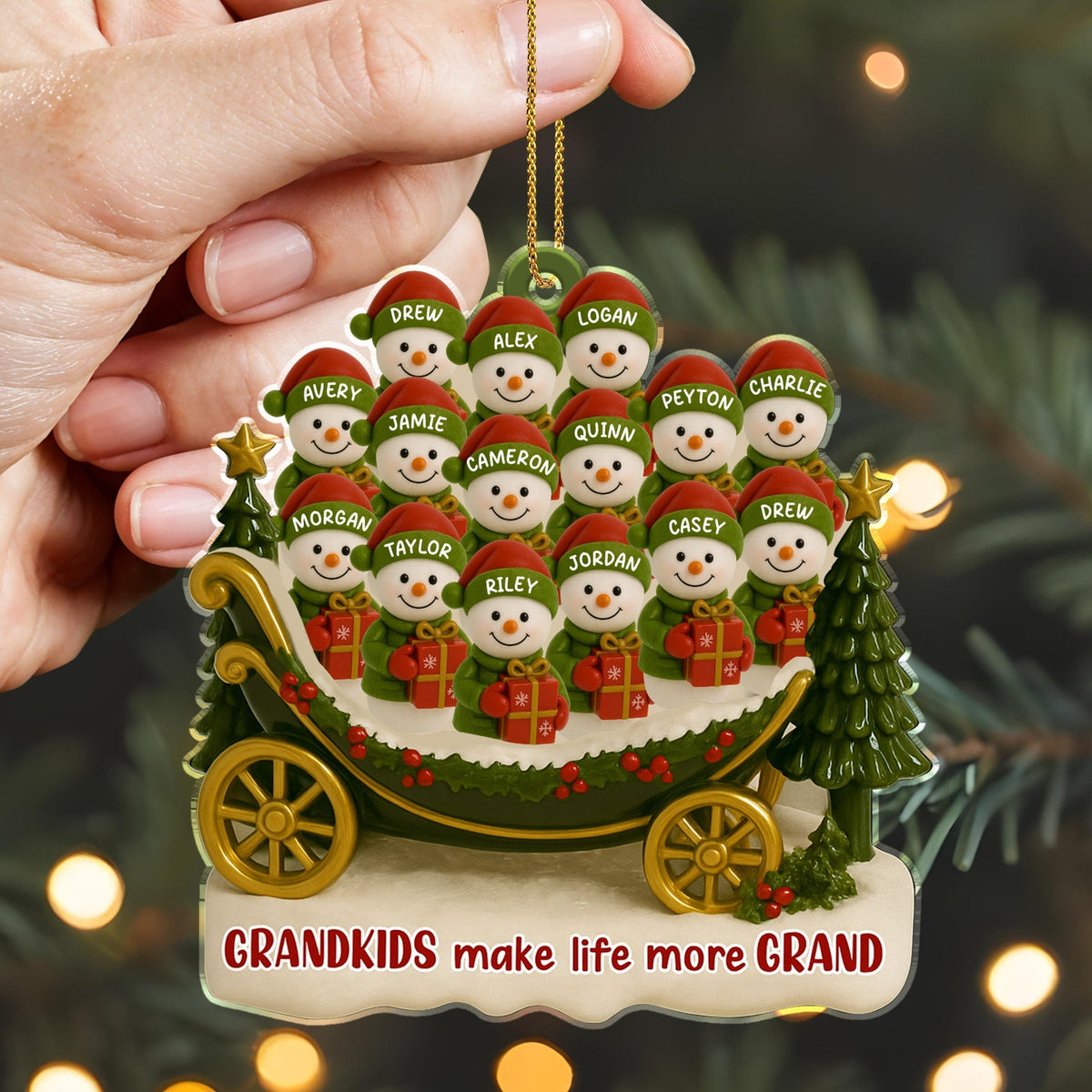 Grandkids Make Life More Grand, Christmas Tree And Sleigh Personalized Acrylic Ornament