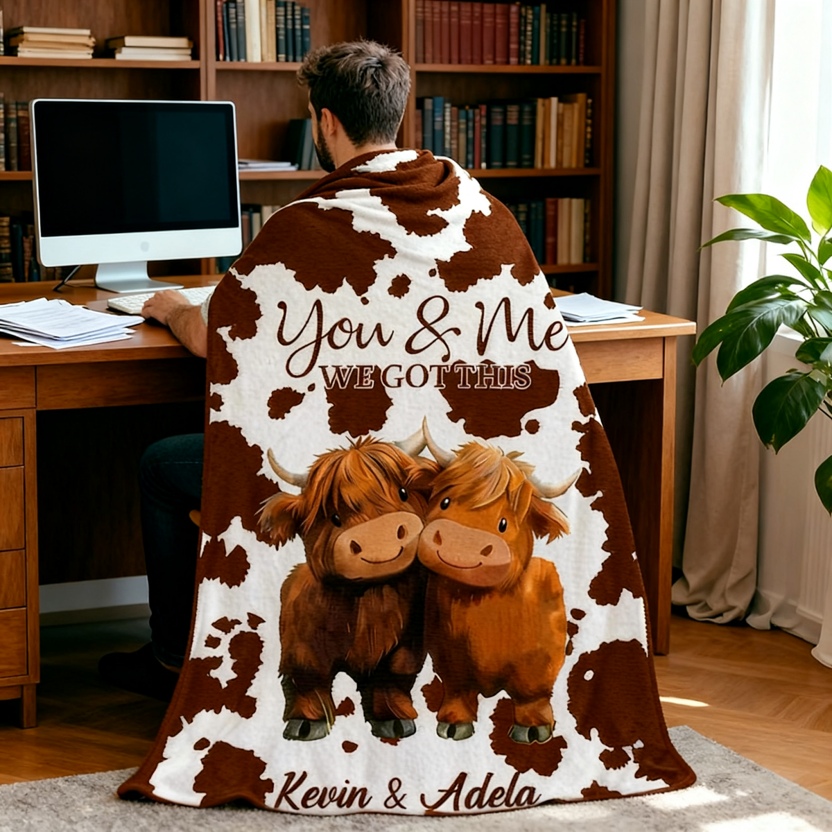 Personalized You and Me We Got This Highland Cow Couple Soft Blanket