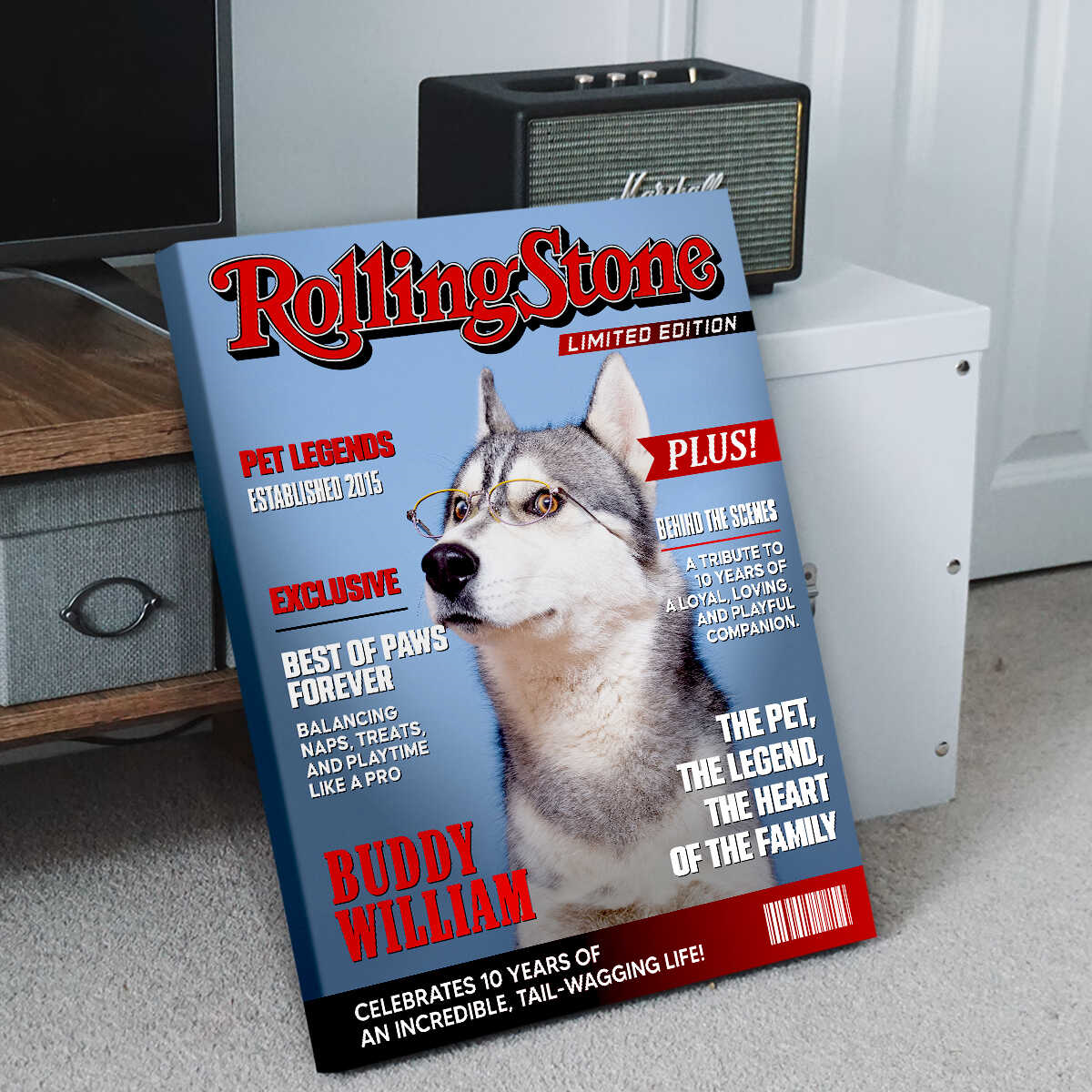 Pet Rolling Stone Magazine Cover, Custom Pet Portrait Photo Canvas, Personalized Dog Lover Gift