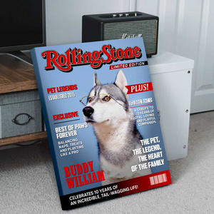 Pet Rolling Stone Magazine Cover, Custom Pet Portrait Photo Canvas, Personalized Dog Lover Gift