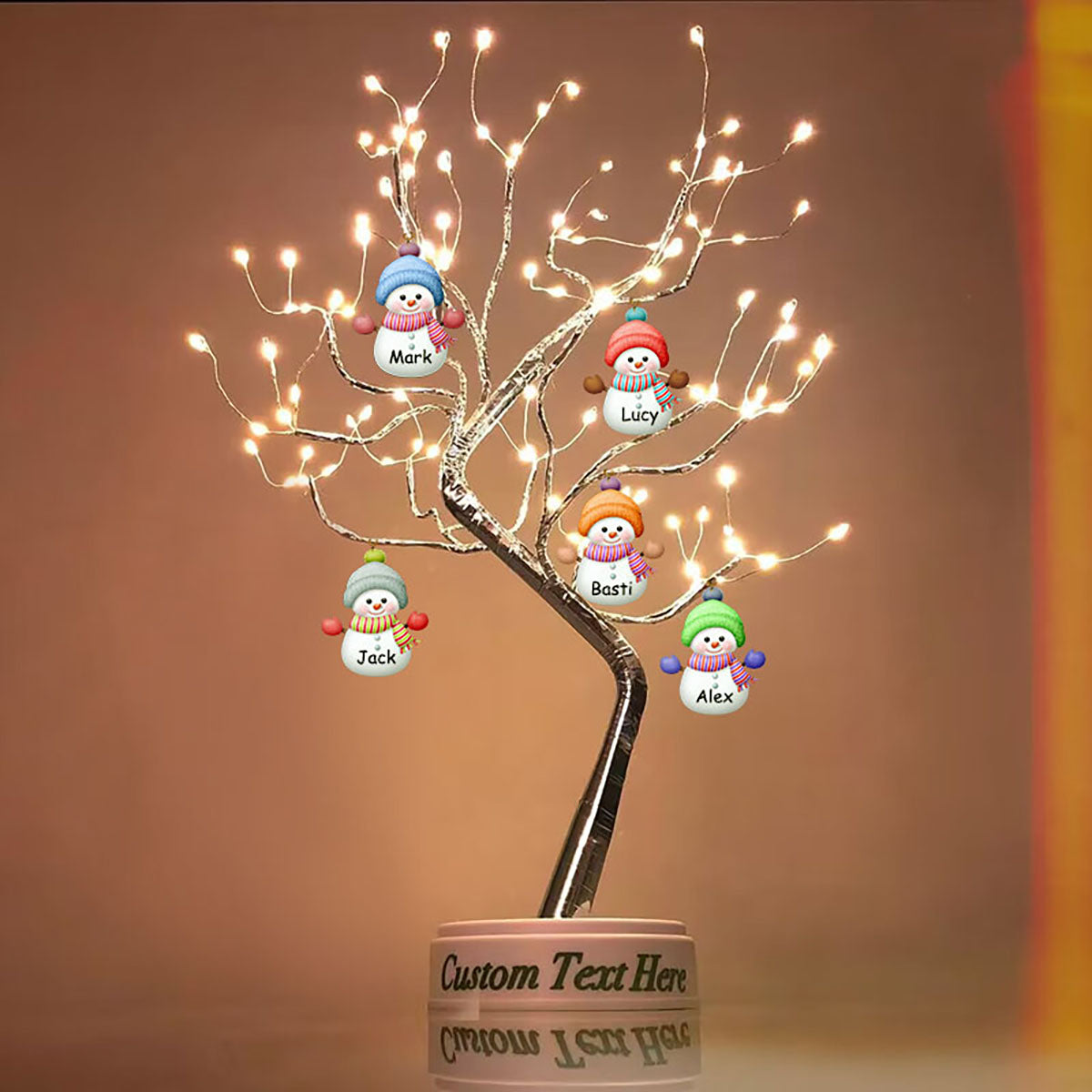 Personalized Snowman Family LED Tree Light
