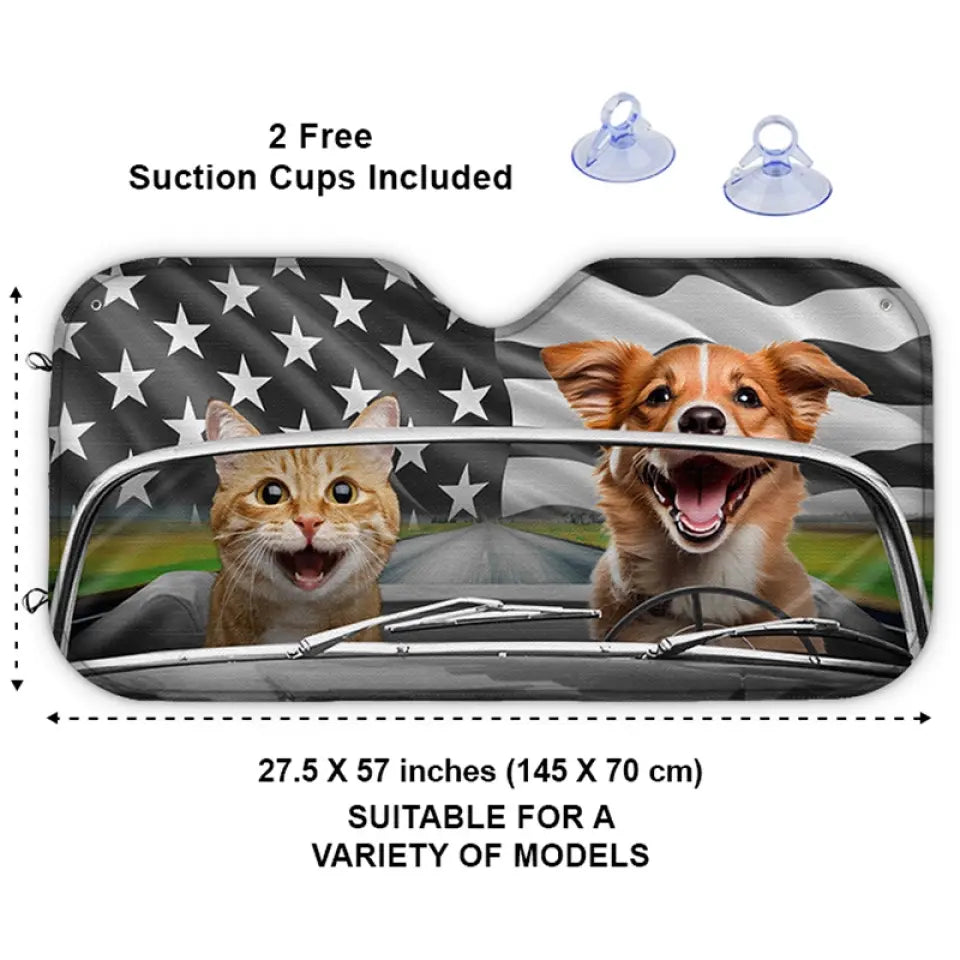 Personalized Dog & Cat  Auto Windshield Sunshade, Car Window Protector - Gift For Pet Lovers