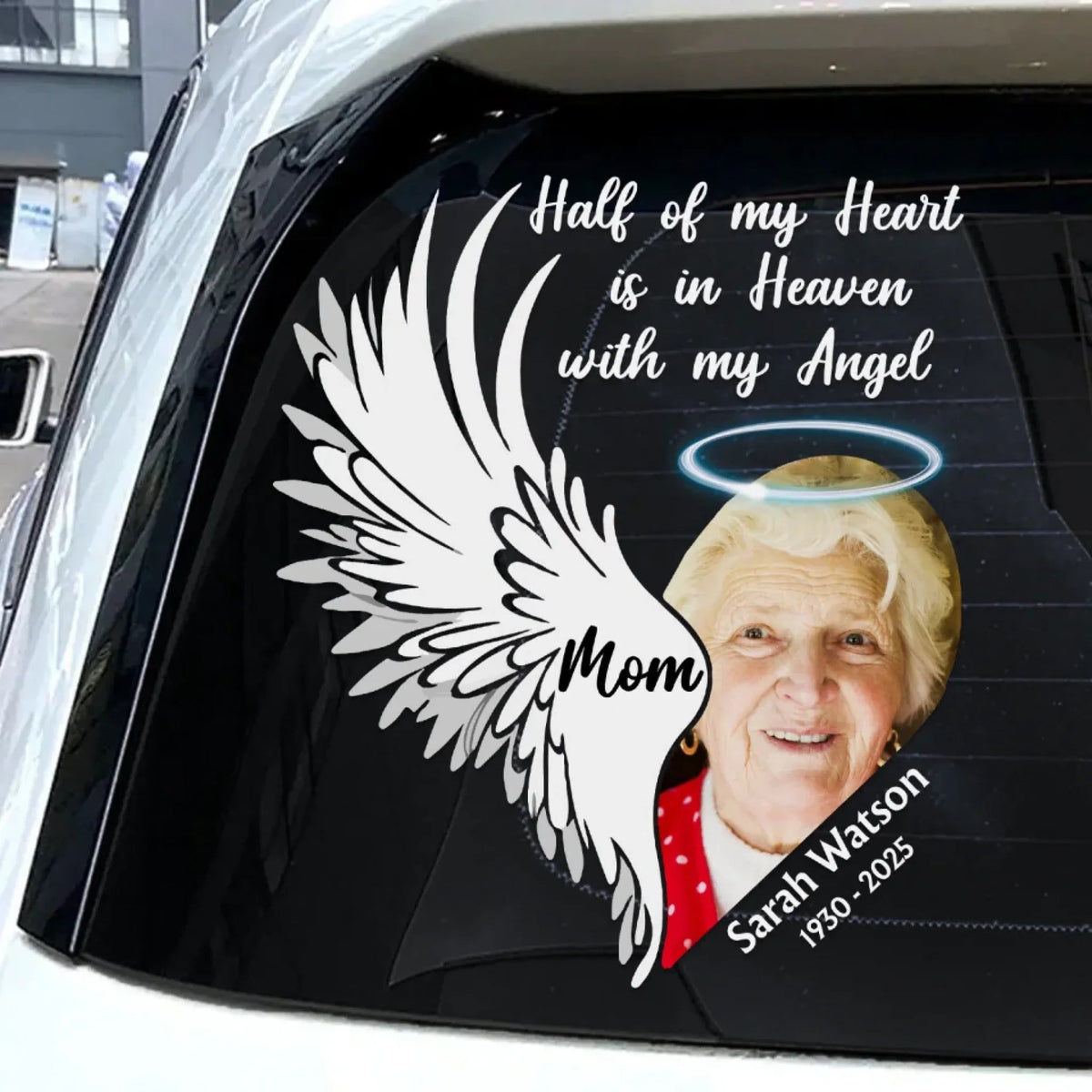 Half Of My Heart Is In Heaven With My Angel - Personalized Decal, Memorial Gift, Loss Of Loved One Gift