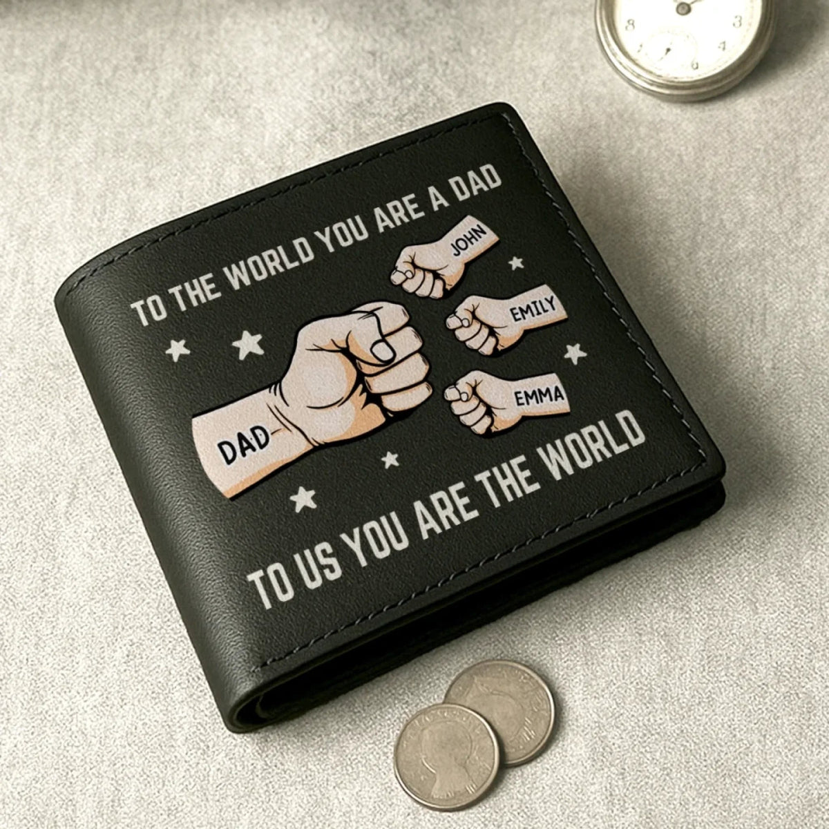 You’re My World, My Heart - Family Personalized Double-Sided Printed Leather Wallet - Father's Day, Gift For Dad, Grandpa