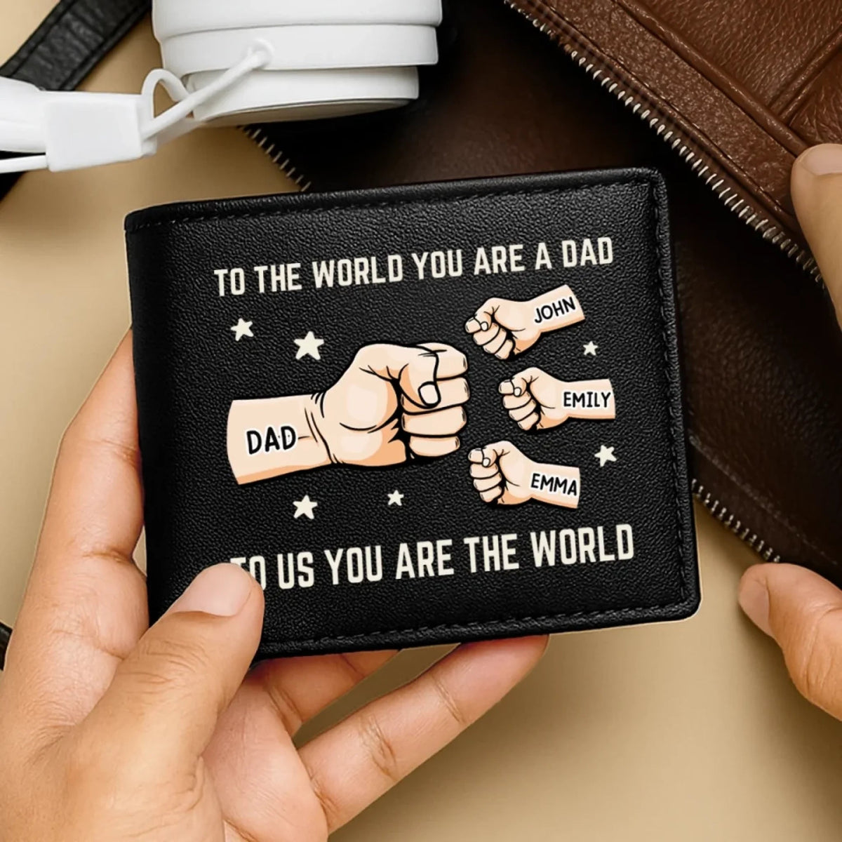You’re My World, My Heart - Family Personalized Double-Sided Printed Leather Wallet - Father's Day, Gift For Dad, Grandpa