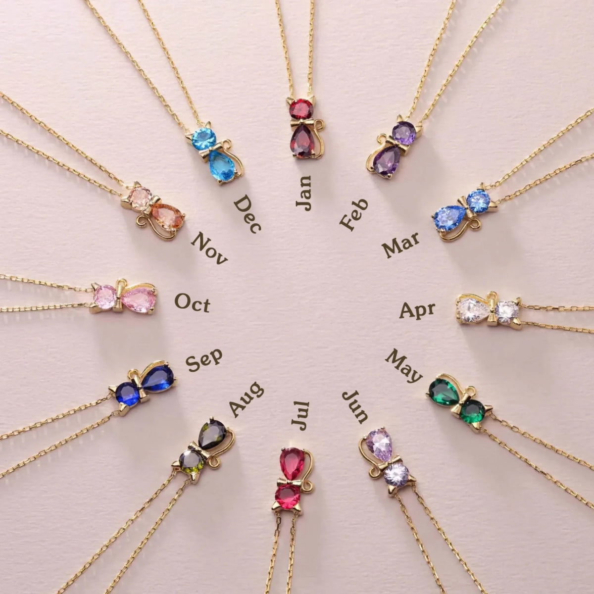 Custom Birthstone Cat Necklace for Women,Kitten Necklace, Gift for Cat Lovers