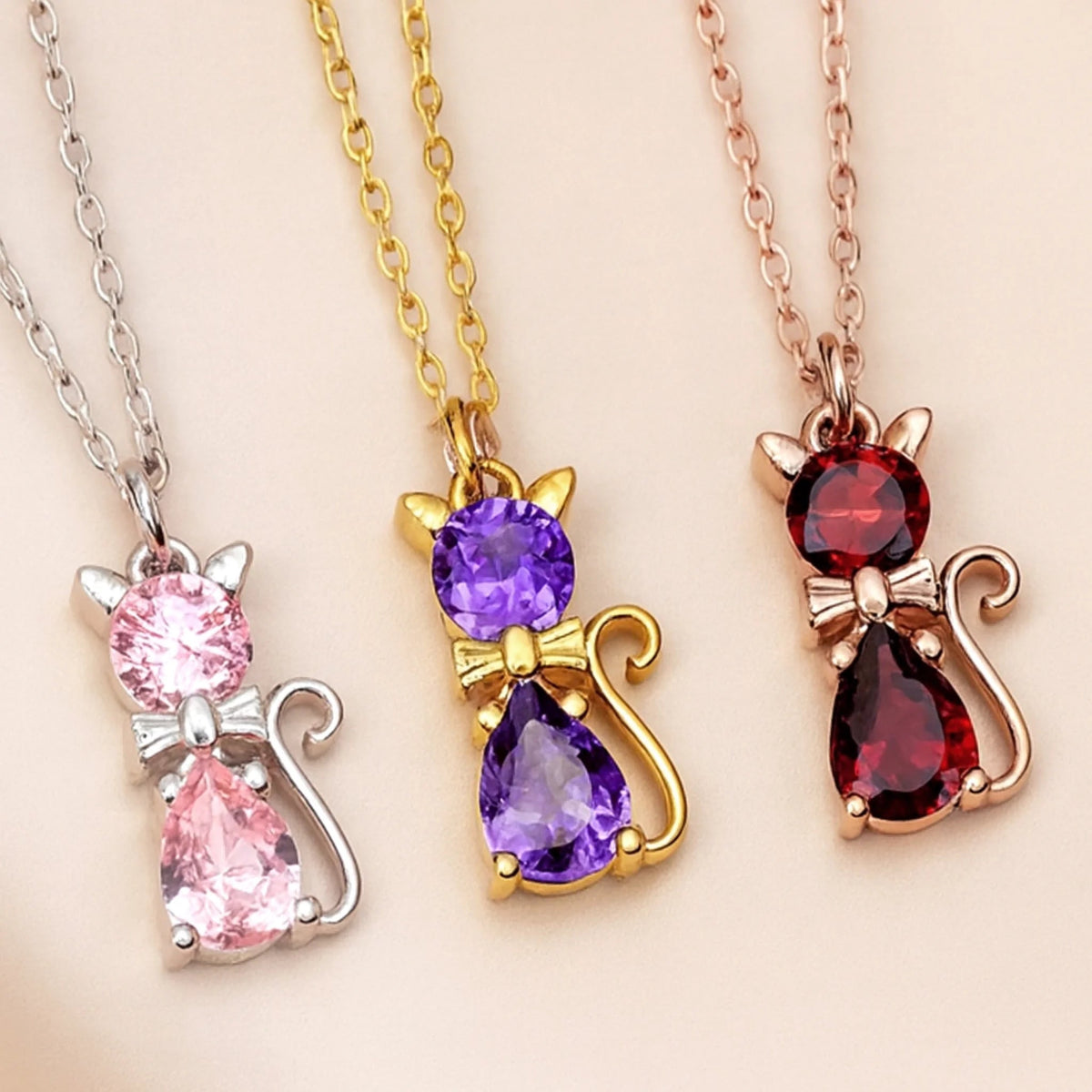 Custom Birthstone Cat Necklace for Women,Kitten Necklace, Gift for Cat Lovers