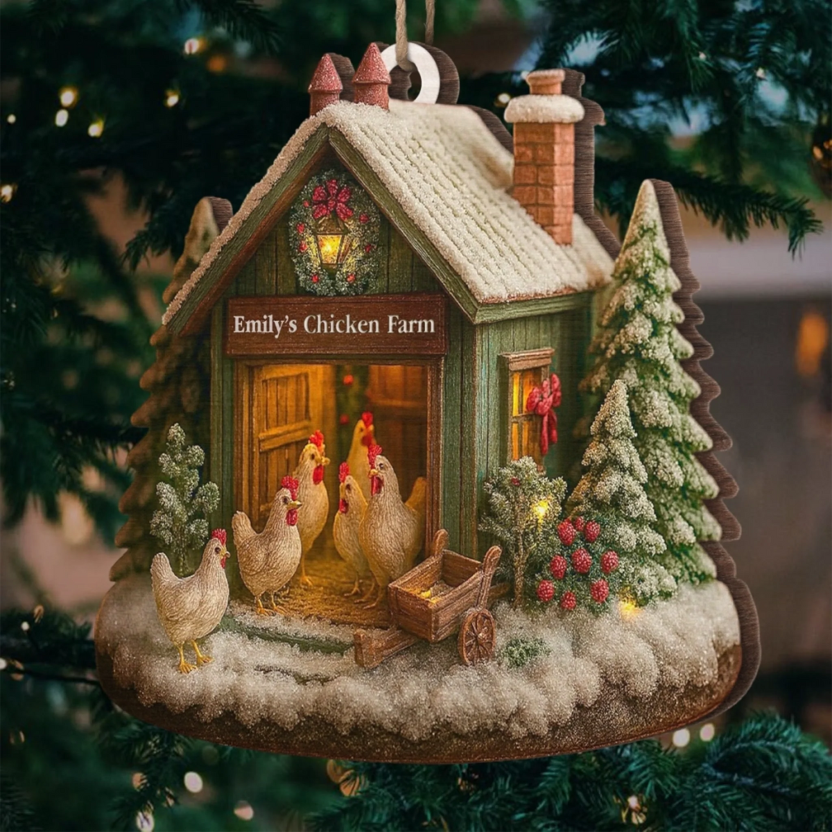Custom Wood Ornament - Personalized Christmas Birthday Gifts For Women, Men - Chicken Love, Farm Life, Christmas Joy