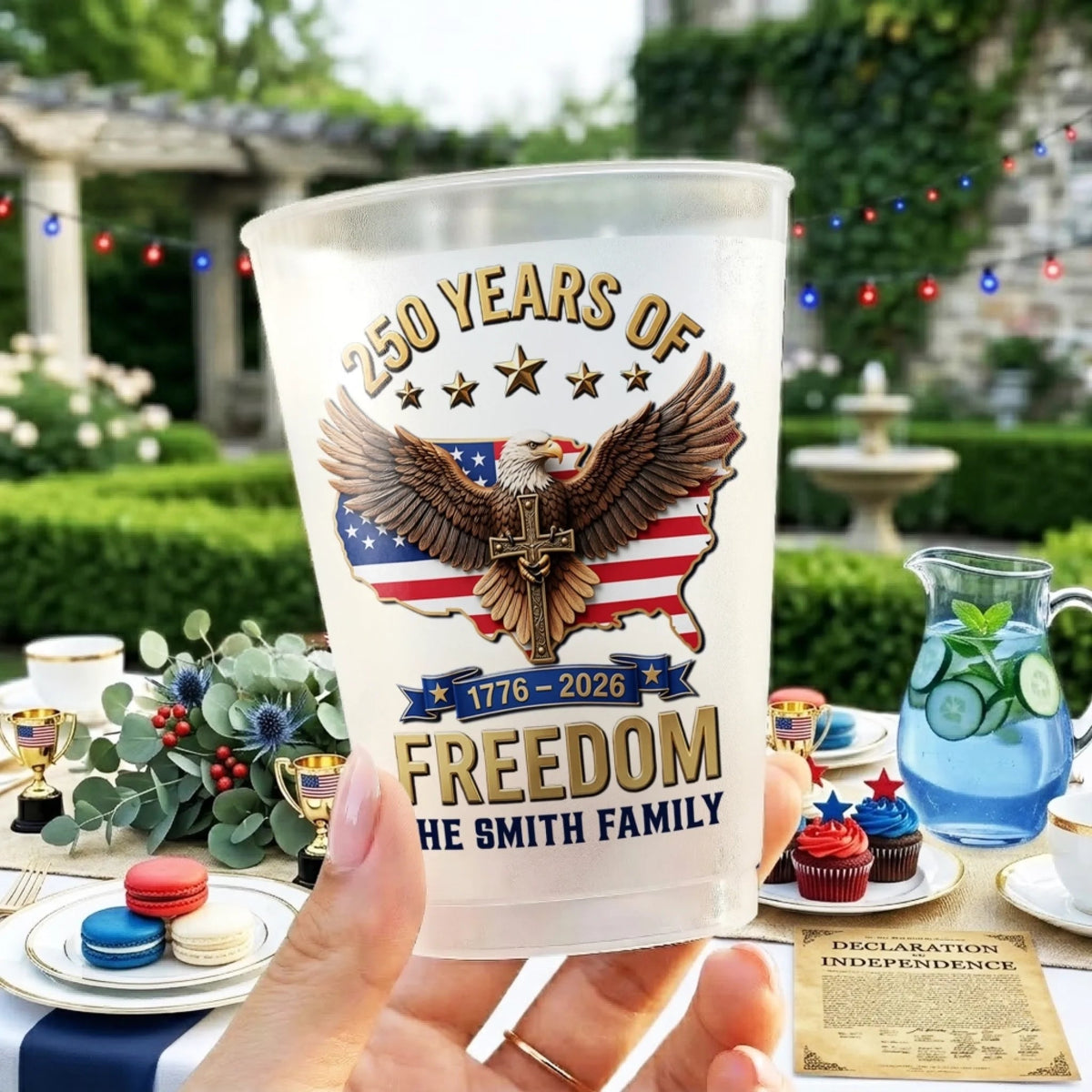 Custom Party Cups - Personalized America 250th Anniversary Gifts For Mom, Dad, Brother, Sister, Kids - Born To Stand Strong