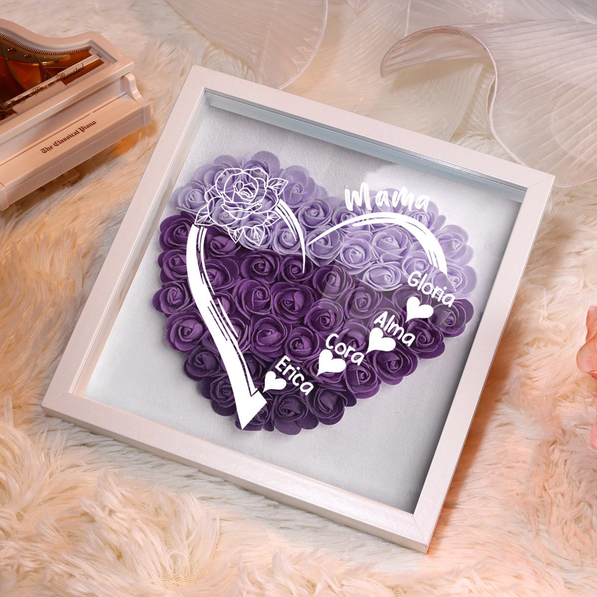 Personalized nana and grandkids heart Flower Shadow Box