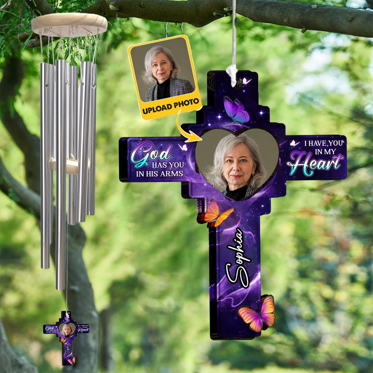 God Has You In His Arm, I Have You In My Heart - Personalized Memorial Wind Chime