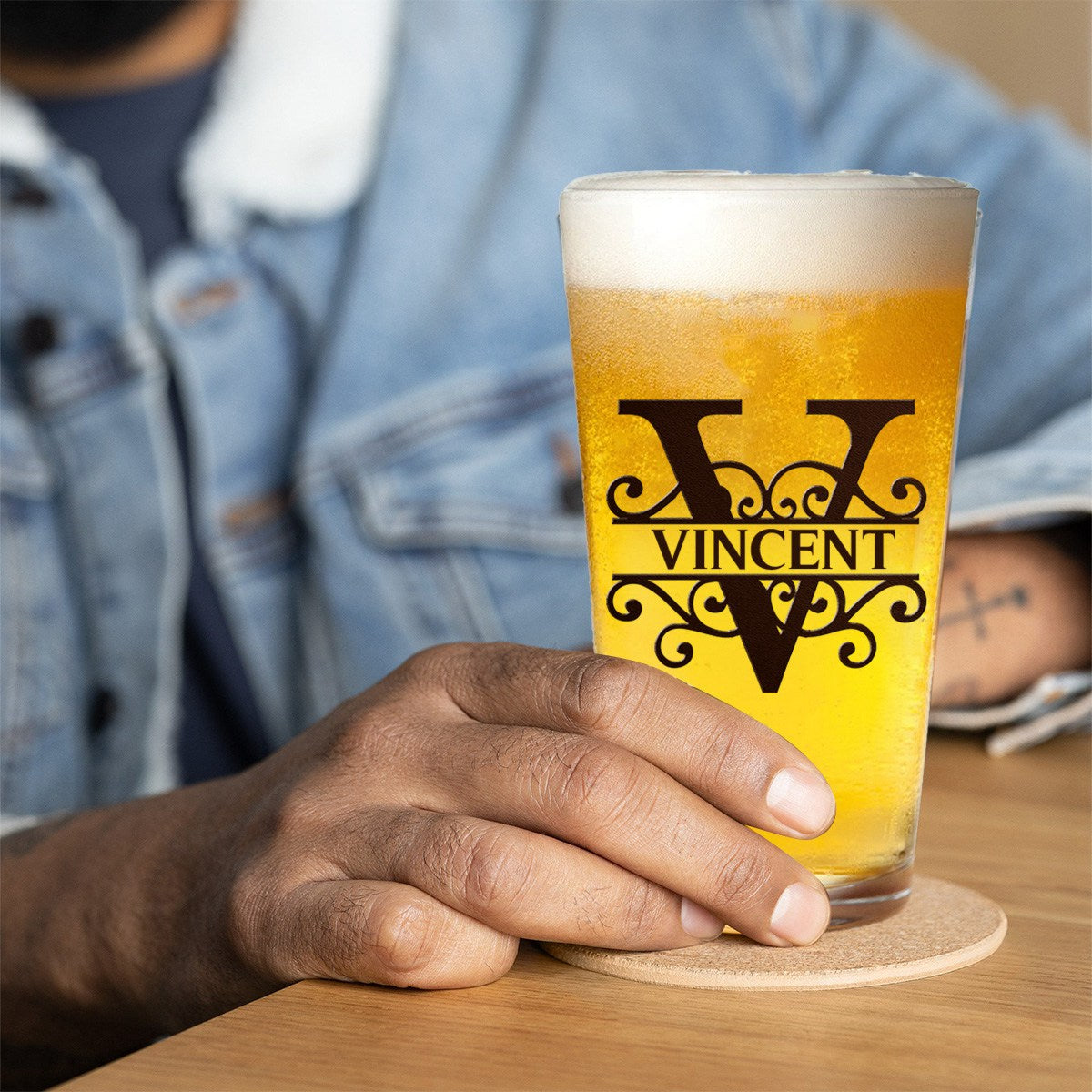 Personalized Minimalist Monogram Vintage Style Beer Glass