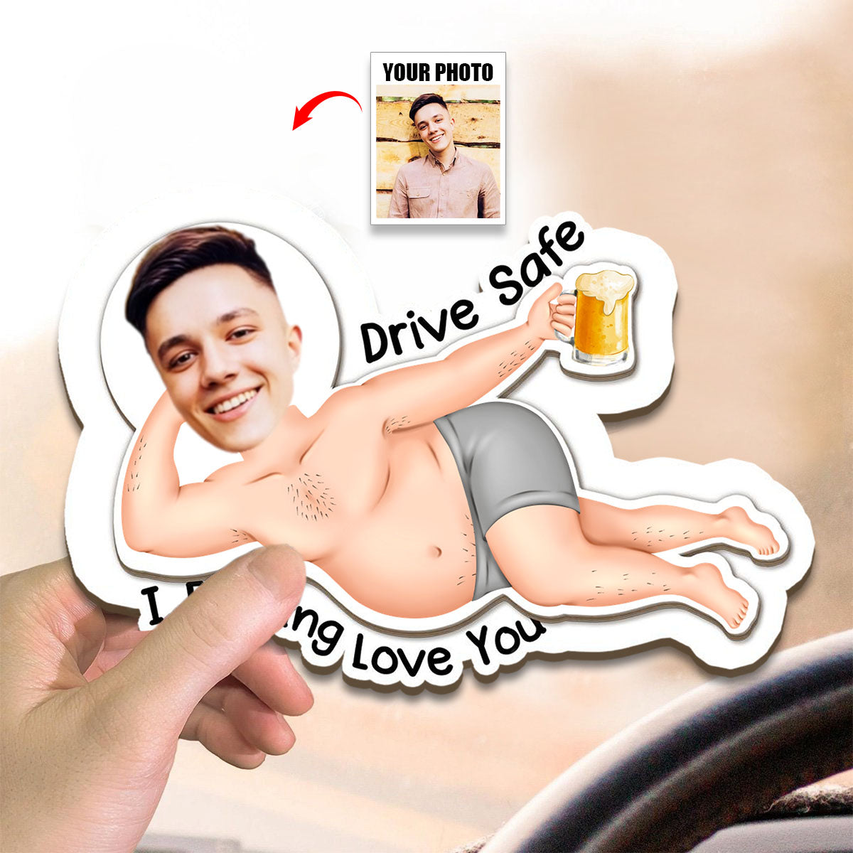 Drive Safe - Funny Gifts For Husband, Wife - Personalized Wooden Photo Car Visor Clip