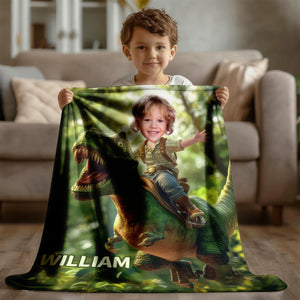 Custom Photo & Name Roar Like A Dinosaur - Personalized Kid's Blanket