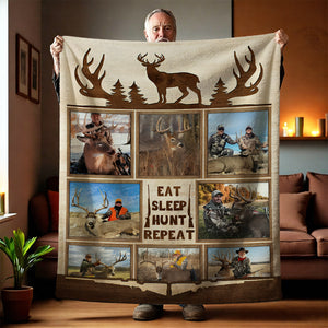 Personalized Deer Hunting Memories, Custom Hunting Collage Blanket, Hunting Dad Gift, Best Gift For Deer Hunters