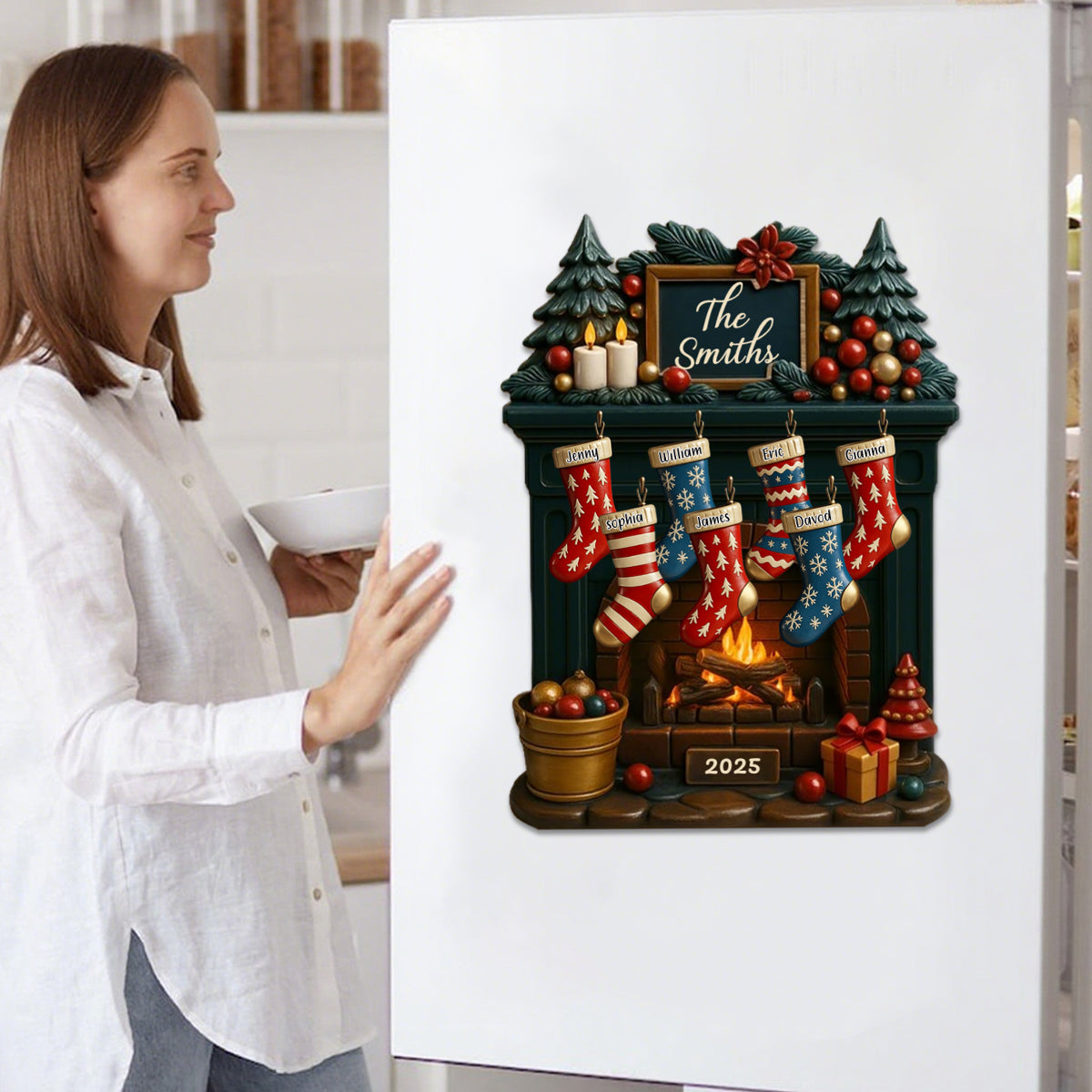 To My Beloved Family This Christmas, Personalized Fireplace And Christmas Stockings Decal