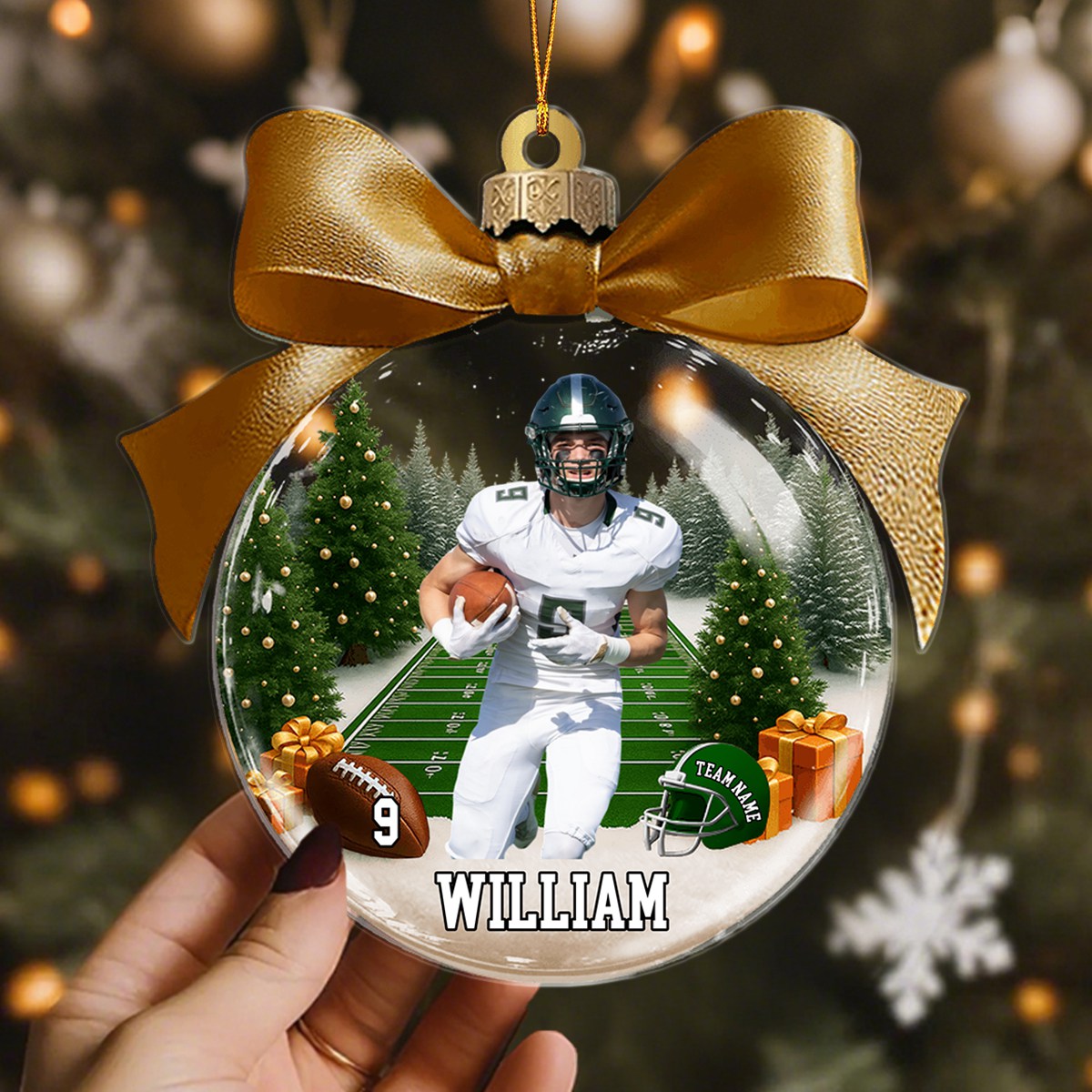 Custom Name & Number, Photo - Personalized American Football Transparent Ornament