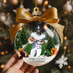 Custom Name & Number, Photo - Personalized American Football Transparent Ornament