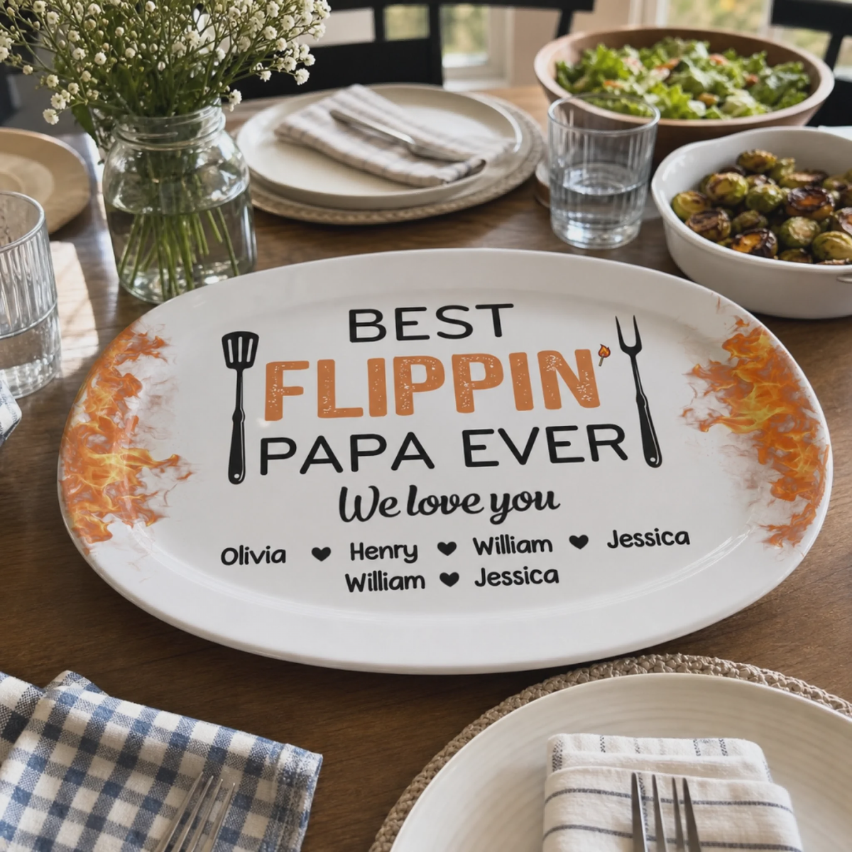 Father's Day Gift For Dad & Grandpa – Personalized "Best Flippin' Dad Ever" Family Platter