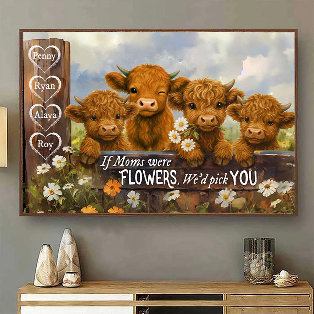 We'd Pick You Highland Cow Custom Canvas