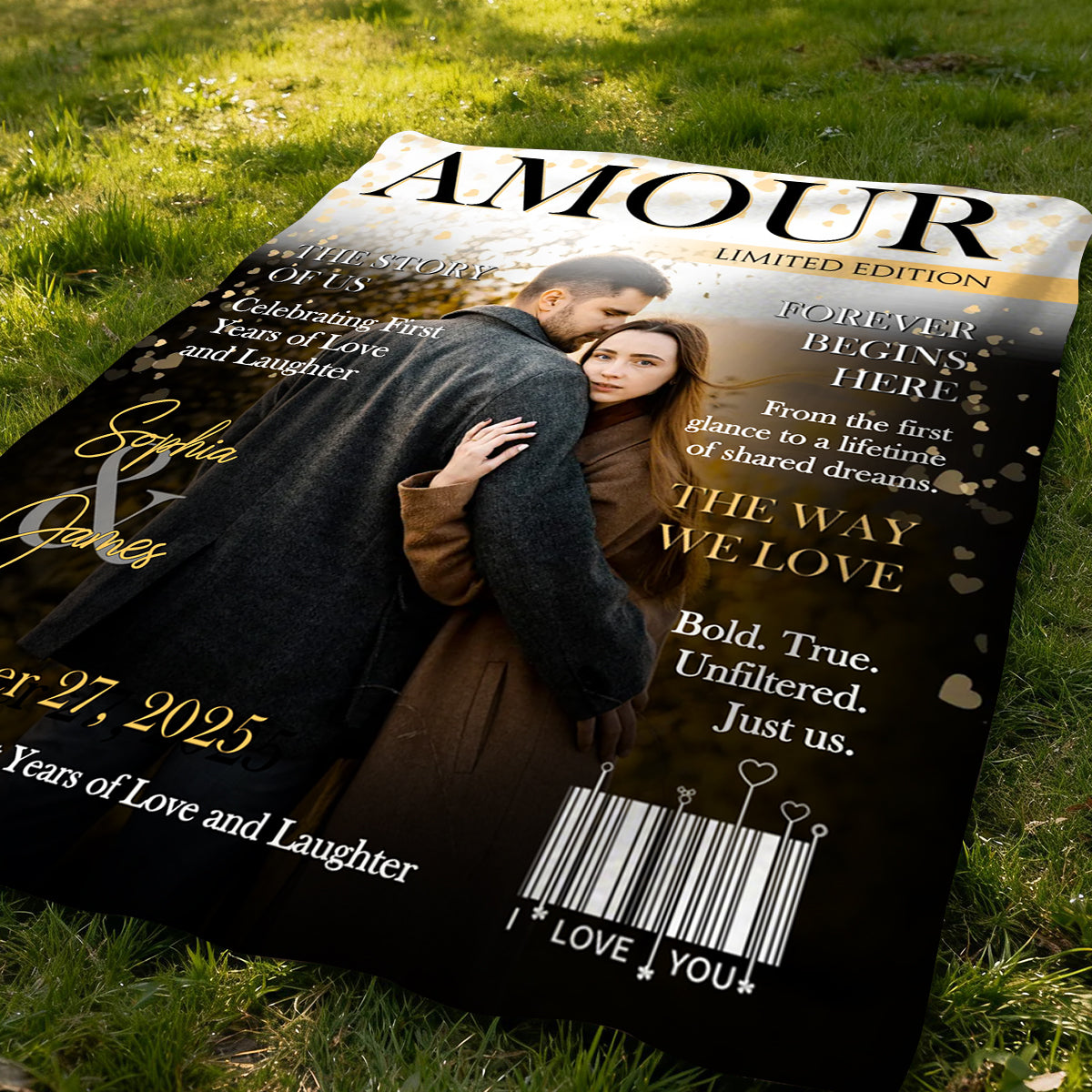 Personalized Amour Magazine Cover, Custom Couple Newspaper Blanket, Romantic Love Story Gift