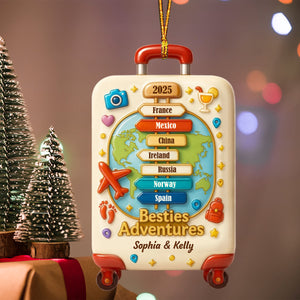 Besties Explore The World, World Map Luggage Ornament, Personalized World Ornament Gift For Best Friends