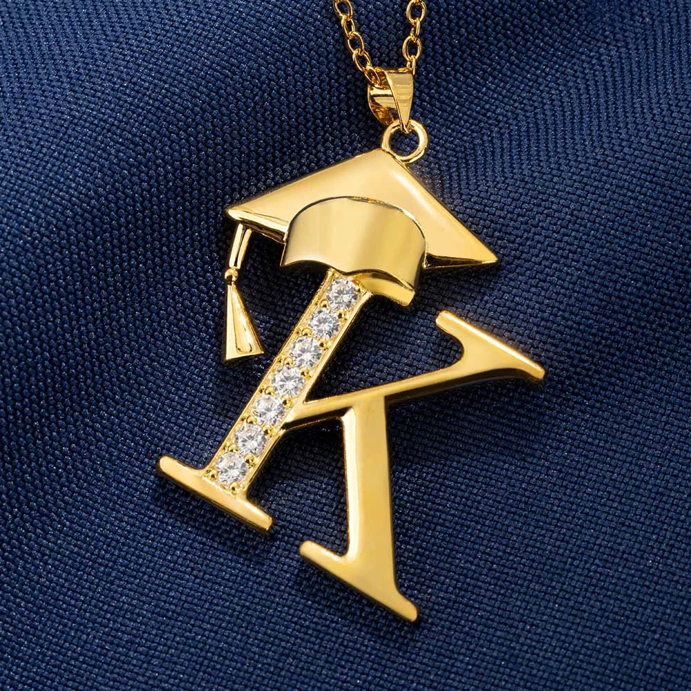 Dainty Graduation Cap Zircon Initial Necklace Gift for Her/Girlfriend/Daughter