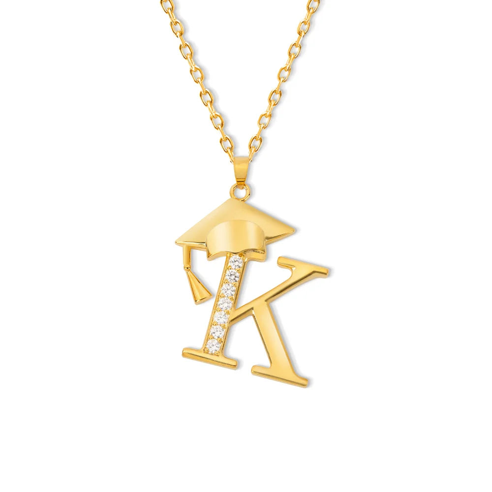 Dainty Graduation Cap Zircon Initial Necklace Gift for Her/Girlfriend/Daughter