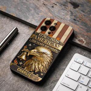 250th Anniversary - Personalized Bald Eagle Leather Phone Case