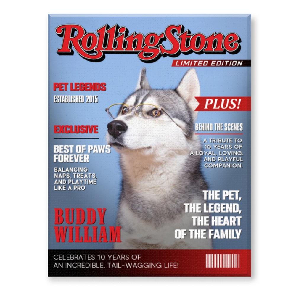 Pet Rolling Stone Magazine Cover, Custom Pet Portrait Photo Canvas, Personalized Dog Lover Gift