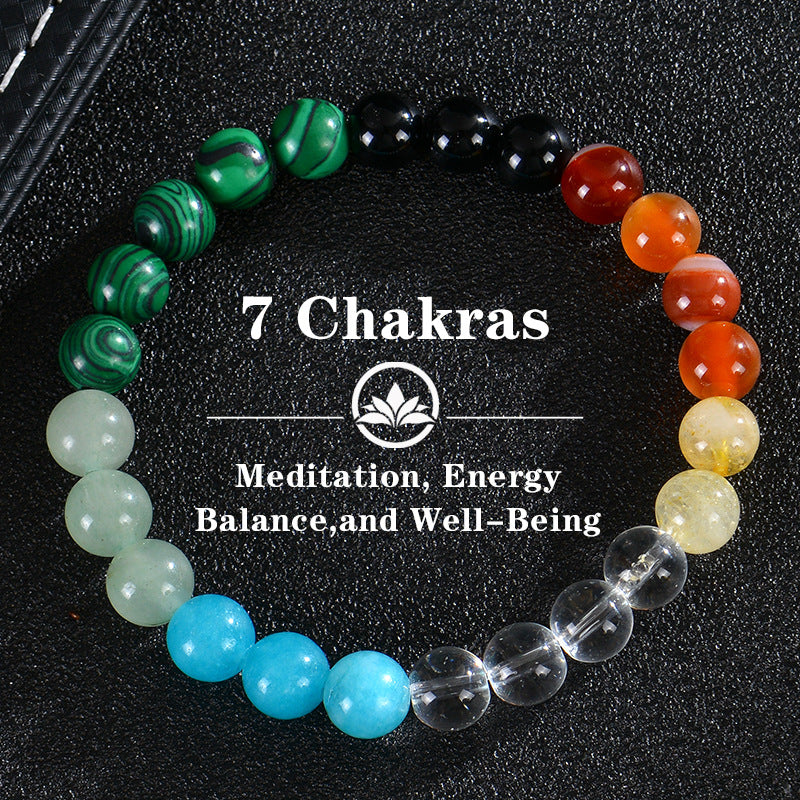 Seven Colored Stone, Tiger Eye Stone Bracelet - 7 Chakras Card Bracelet