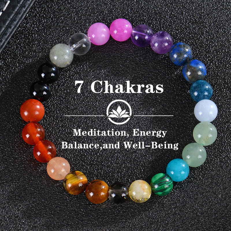 Seven Colored Stone, Tiger Eye Stone Bracelet - 7 Chakras Card Bracelet