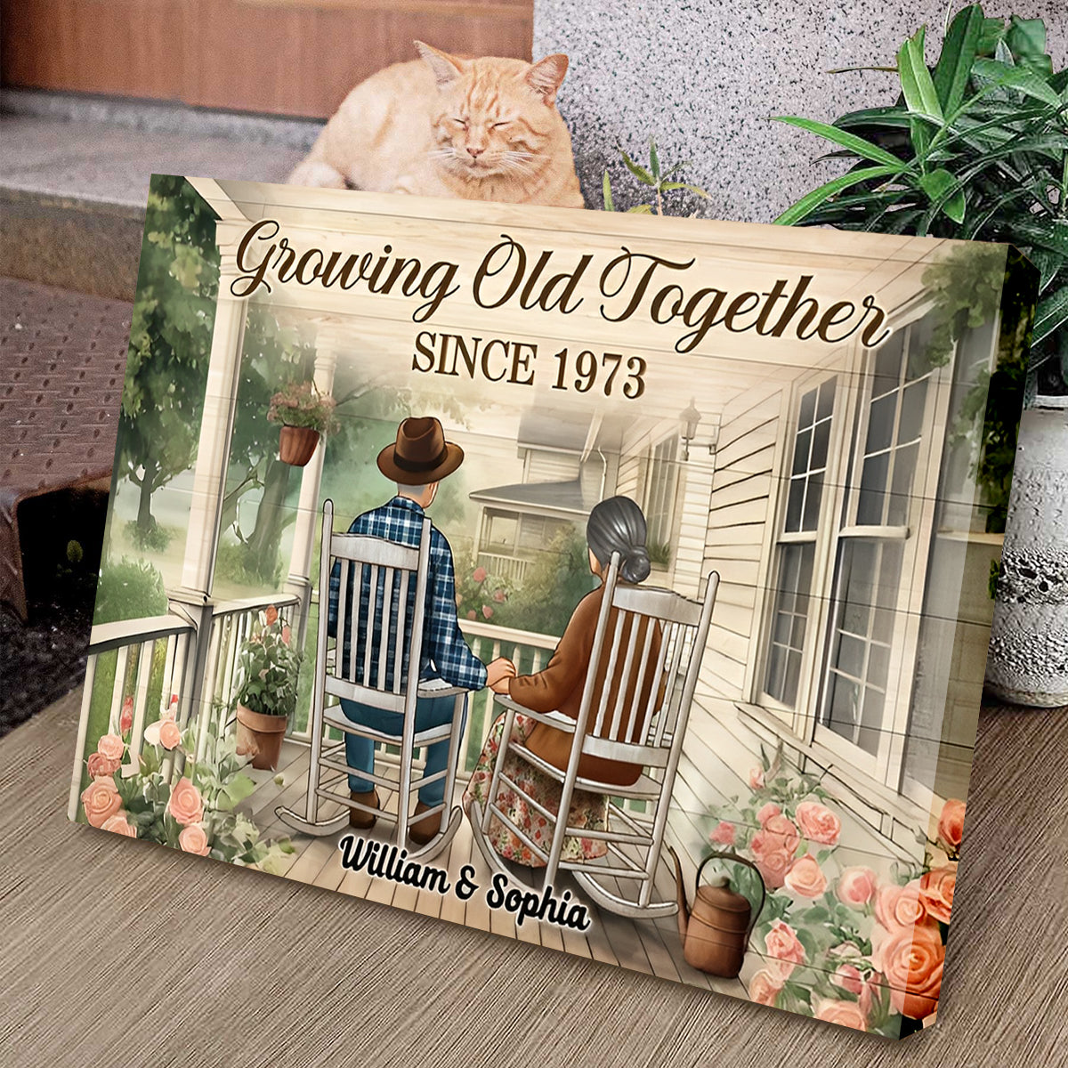 Couple Sitting On The Porch, Growing Old Together Personalized Poster, Heartfelt Gift For Couple
