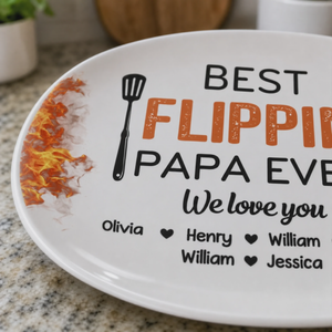 Father's Day Gift For Dad & Grandpa – Personalized "Best Flippin' Dad Ever" Family Platter