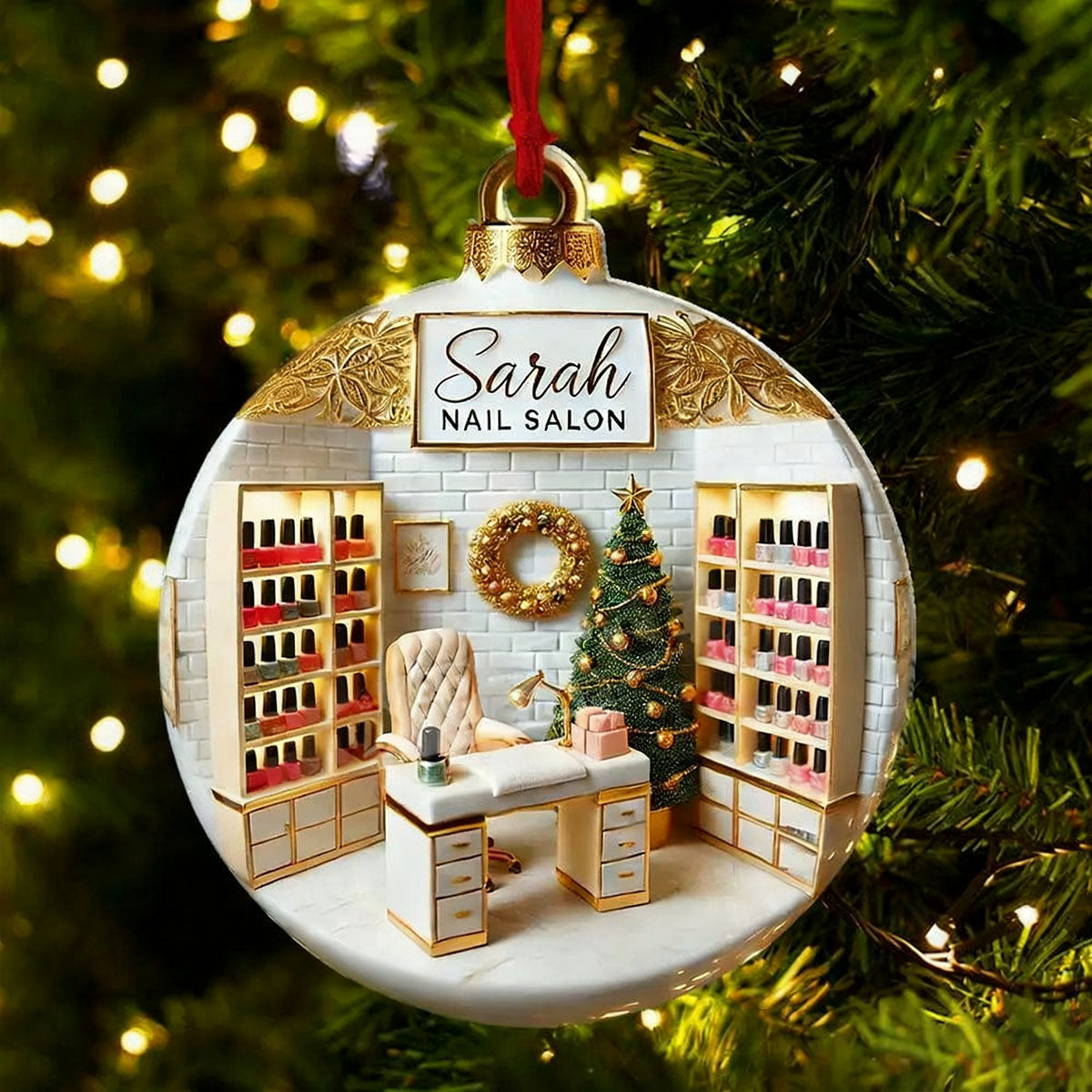 Personalized Custom Name Nail Salon Ornament, Nail Salon Christmas Decoration
