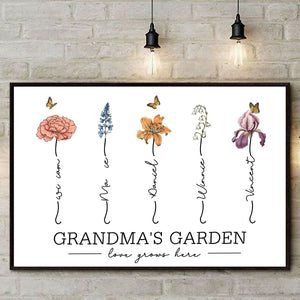 Personalized Grandma‘s Garden Love Grows Here Beautiful Birth Month Flower Poster