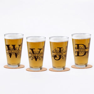 Personalized Minimalist Monogram Vintage Style Beer Glass
