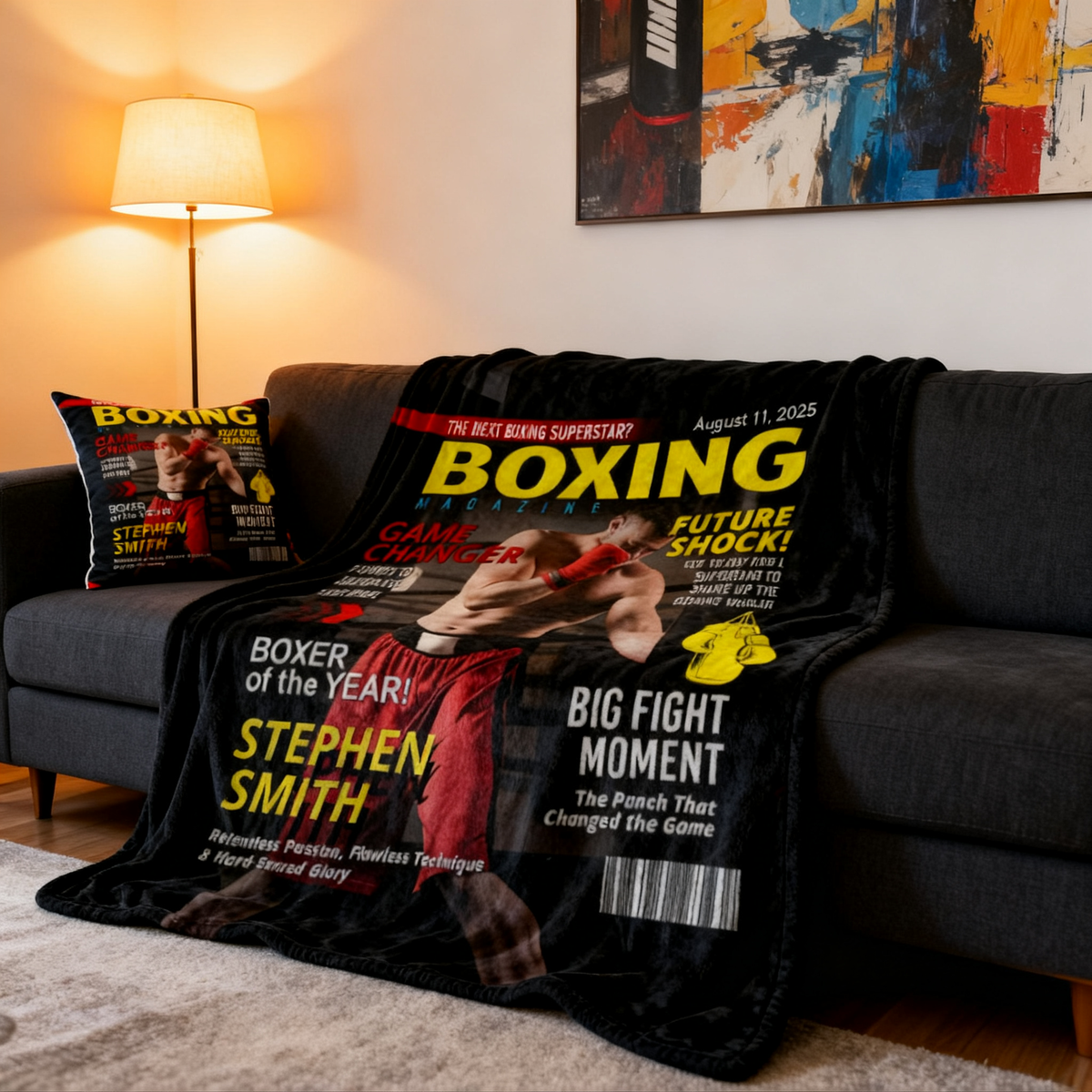 Personalized Boxing Magazine Cover Blanket Boxing Gifts, Boxing Retirement Gift, Boxing Coach Gift, Boxing Lover Gift