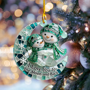 Personalized Sea Glass I Love You To The Moon and Back Snowman, Gift For Grandparents and Family Ornament